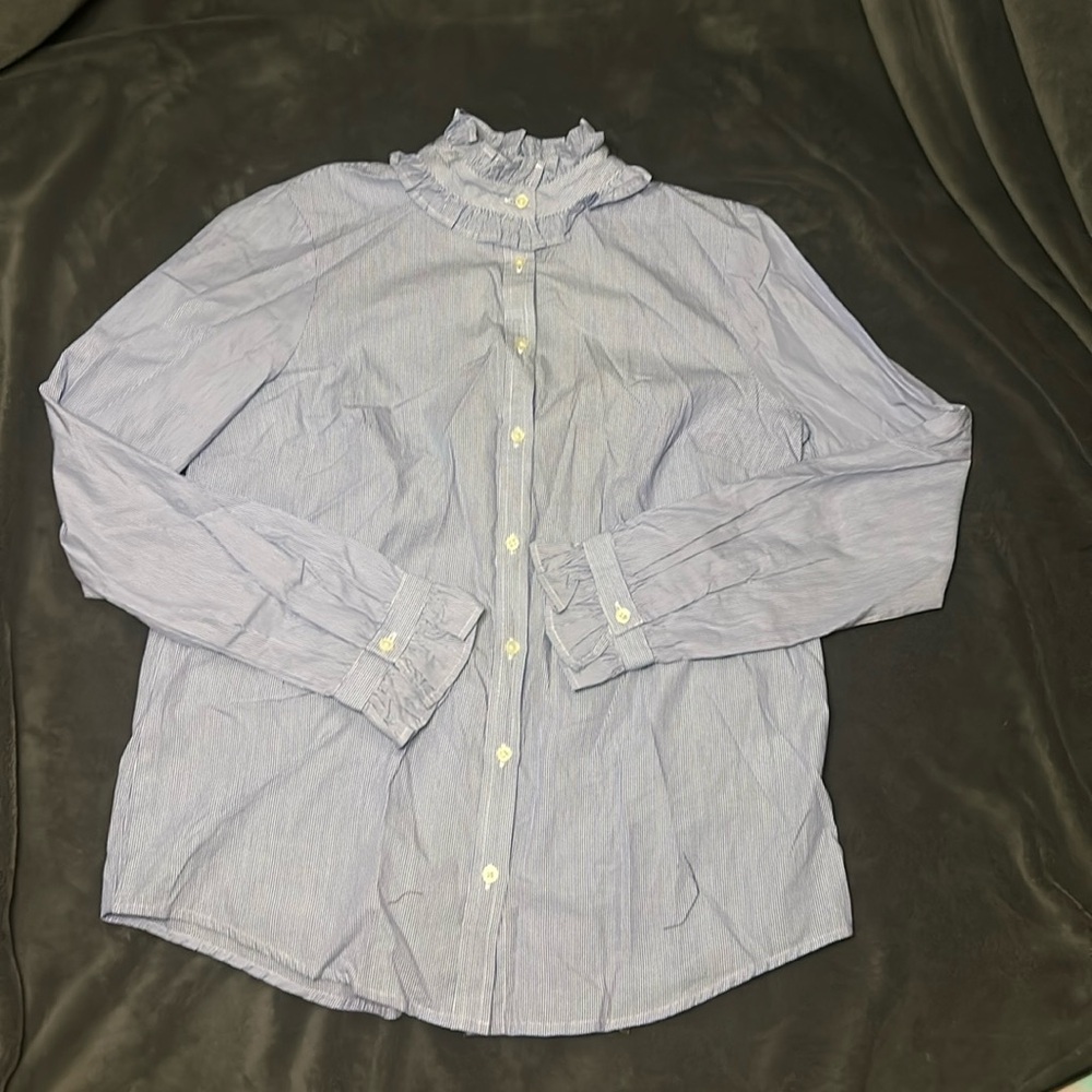 Button down with ruffled collar